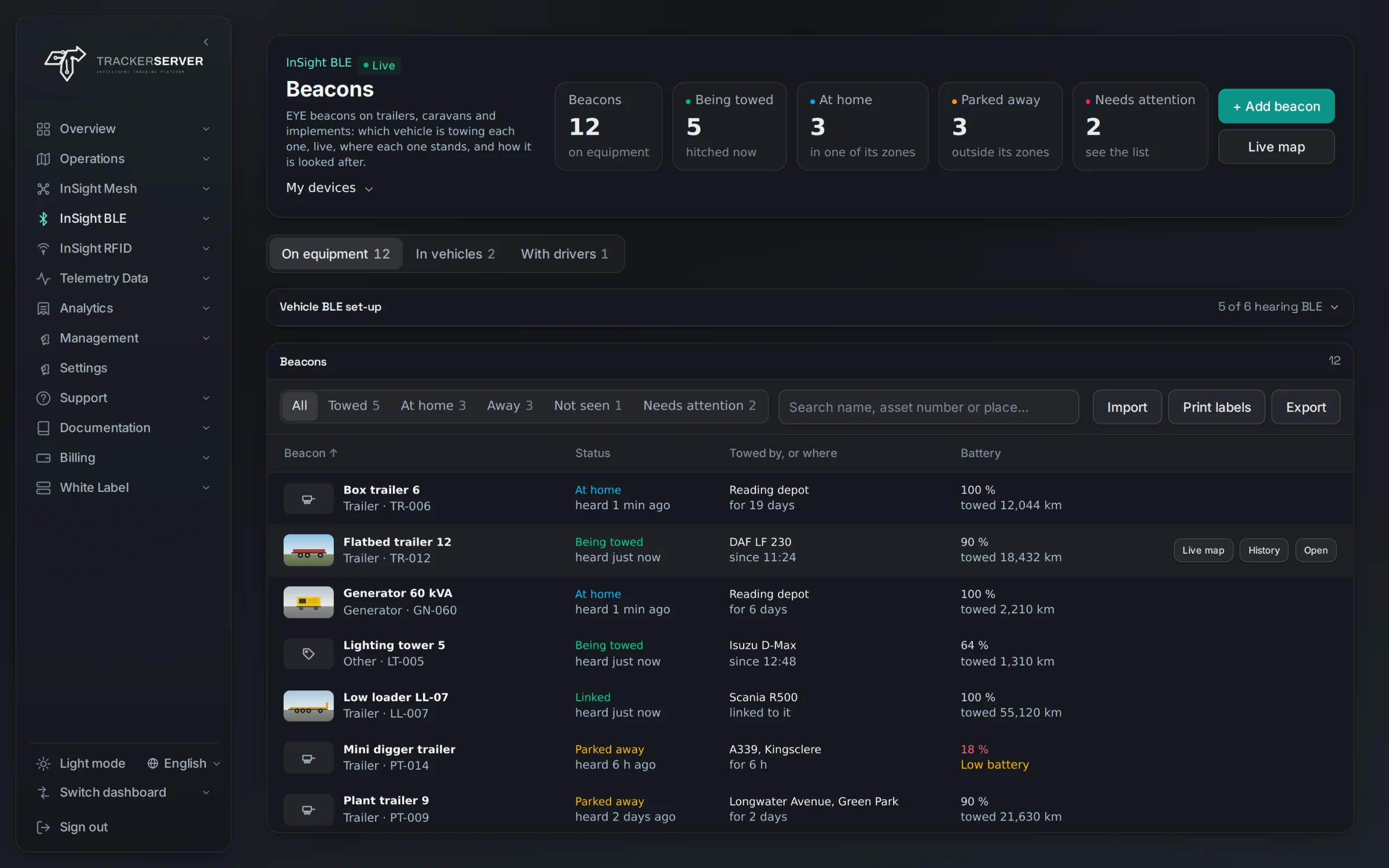 The InSight BLE asset list